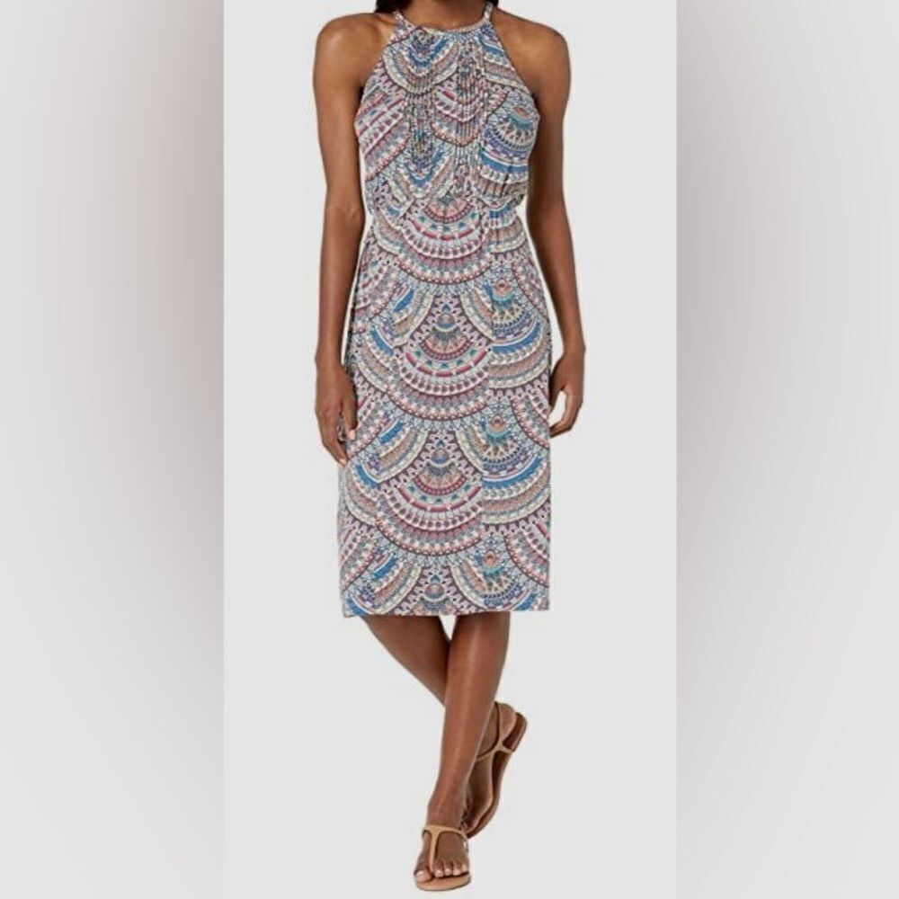 Aventura Womens Blue Floral Print Geometric Pin-Tuck Celia Maxi Dress | large